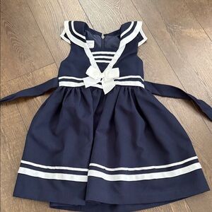 Navy Blue and White Kids Dress - Bow - Collared - sailor vibes - 3T